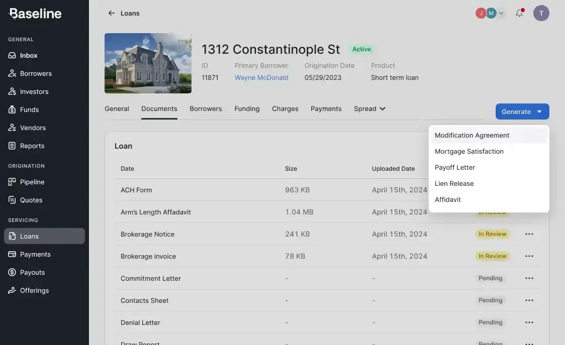 Automatically generate your loan documents with Baseline